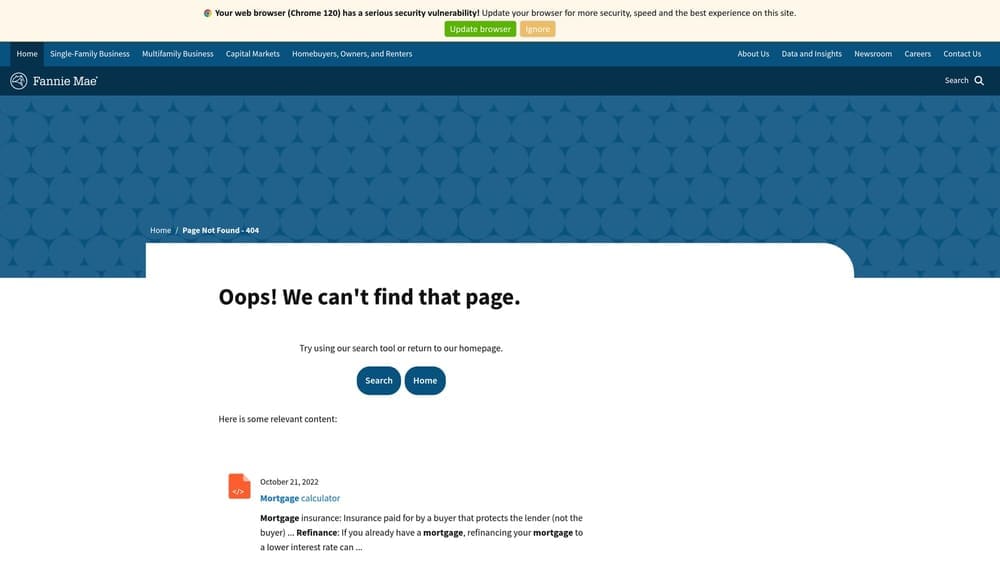 Screenshot of Fannie Mae High LTV Refinance Option (HIRO) website