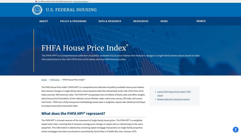 Screenshot of FHFA House Price Index Calculator website